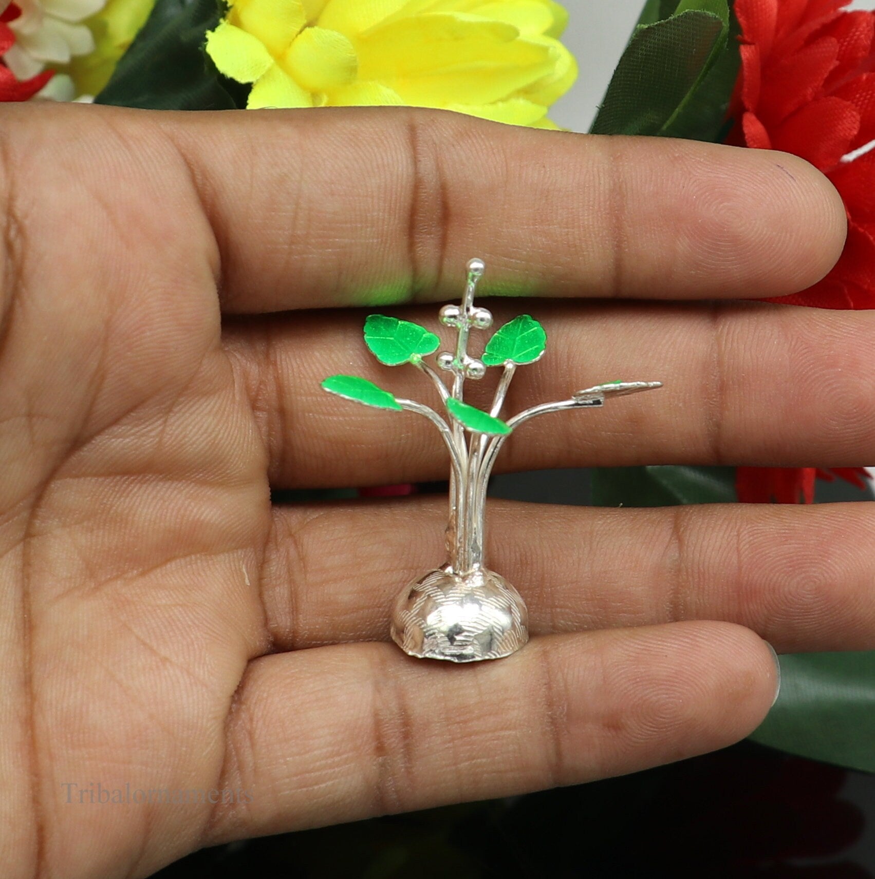 Solid sterling silver handmade mini tulsi plant basil rosary plant for puja temple article, excellent customized silver utensils  su447 - TRIBAL ORNAMENTS