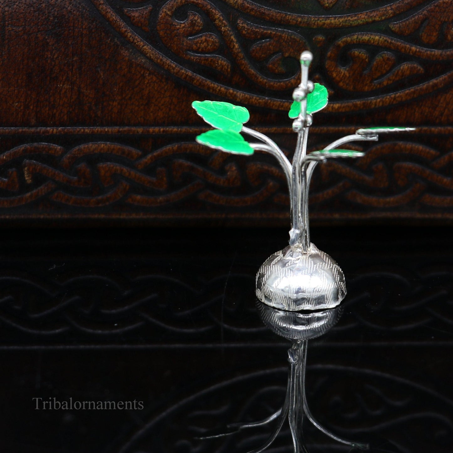 Solid sterling silver handmade mini tulsi plant basil rosary plant for puja temple article, excellent customized silver utensils  su447 - TRIBAL ORNAMENTS