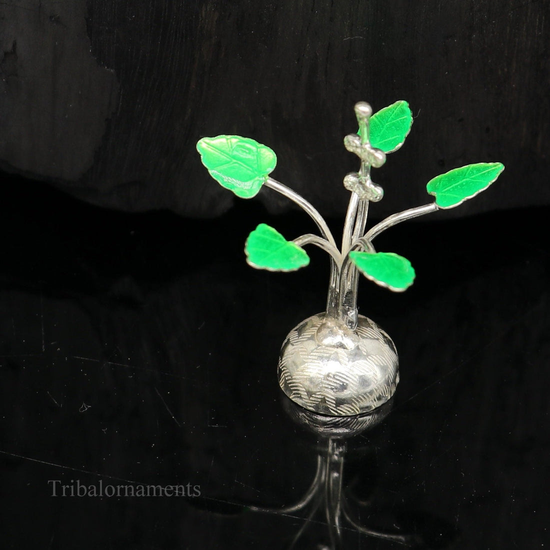 Solid sterling silver handmade mini tulsi plant basil rosary plant for puja temple article, excellent customized silver utensils  su447 - TRIBAL ORNAMENTS