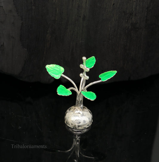 Solid sterling silver handmade mini tulsi plant basil rosary plant for puja temple article, excellent customized silver utensils  su447 - TRIBAL ORNAMENTS