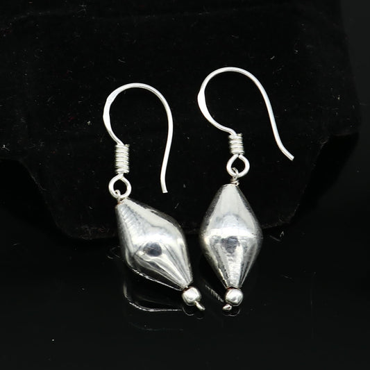 925 sterling silver handmade single olive shape ball hoops earring, stunning drop dangling earring amazing bridesmaid earring s915 - TRIBAL ORNAMENTS