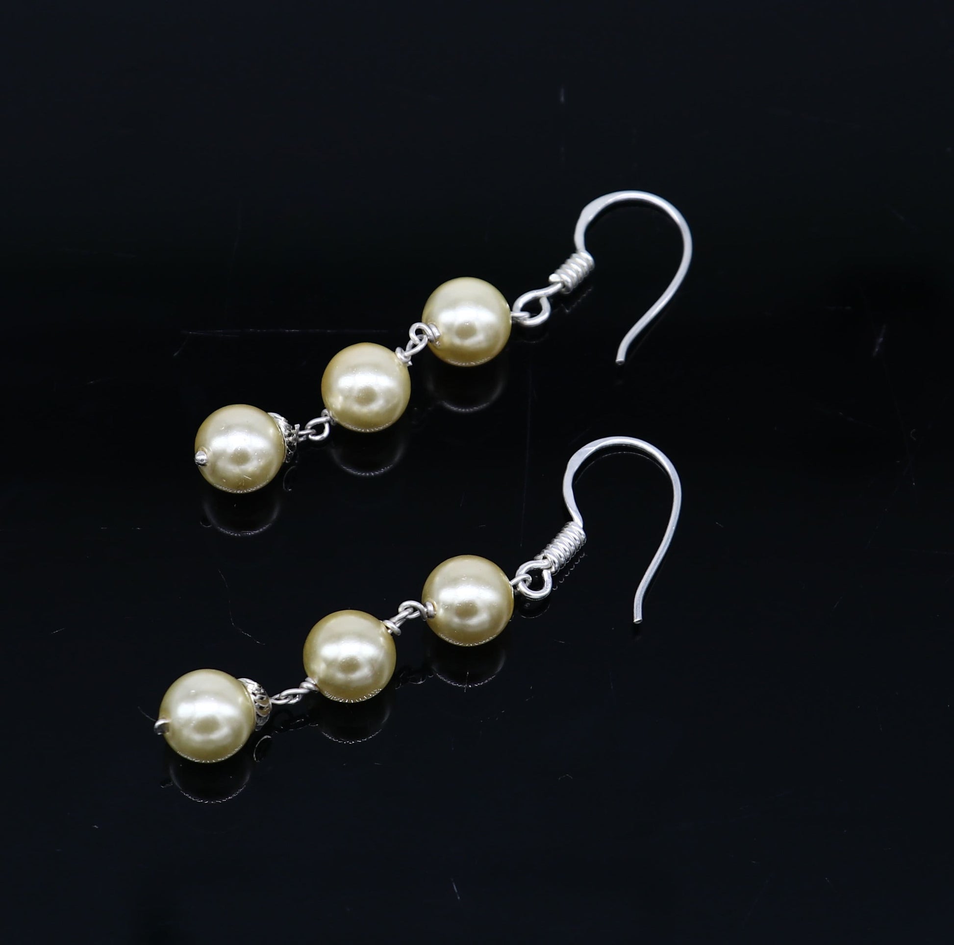 925 sterling silver handmade hoops pearl earring, stunning drop dangling earring amazing bridesmaid customized hook earring s919 - TRIBAL ORNAMENTS