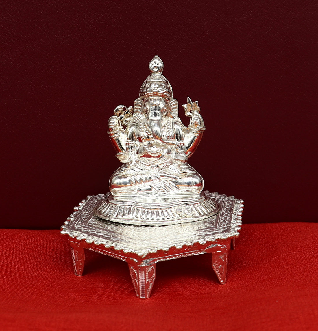 Lord Ganesha With Stand or Bazot, fabulous Sterling silver ganesha statue figurine for home temple diwali puja article utensils su376 - TRIBAL ORNAMENTS