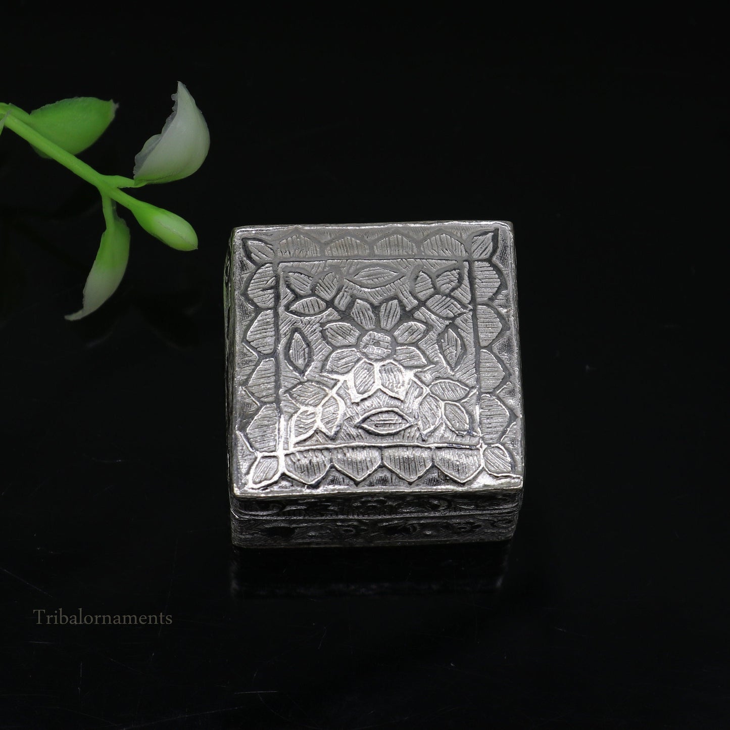 925 sterling silver trinket box, kajal box/casket box bridal square eyeliner box collection, container box, eyeliner box gifting art stb189 - TRIBAL ORNAMENTS