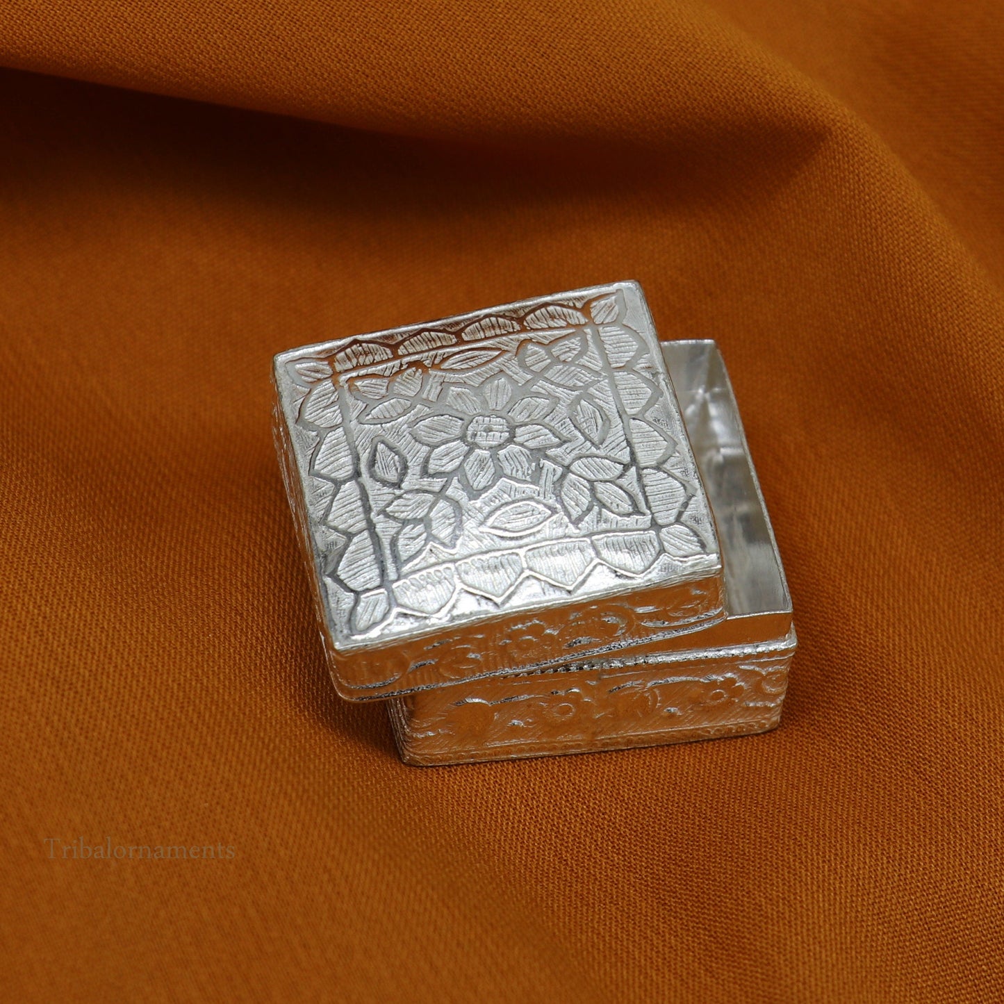 925 sterling silver trinket box, kajal box/casket box bridal square eyeliner box collection, container box, eyeliner box gifting art stb189 - TRIBAL ORNAMENTS