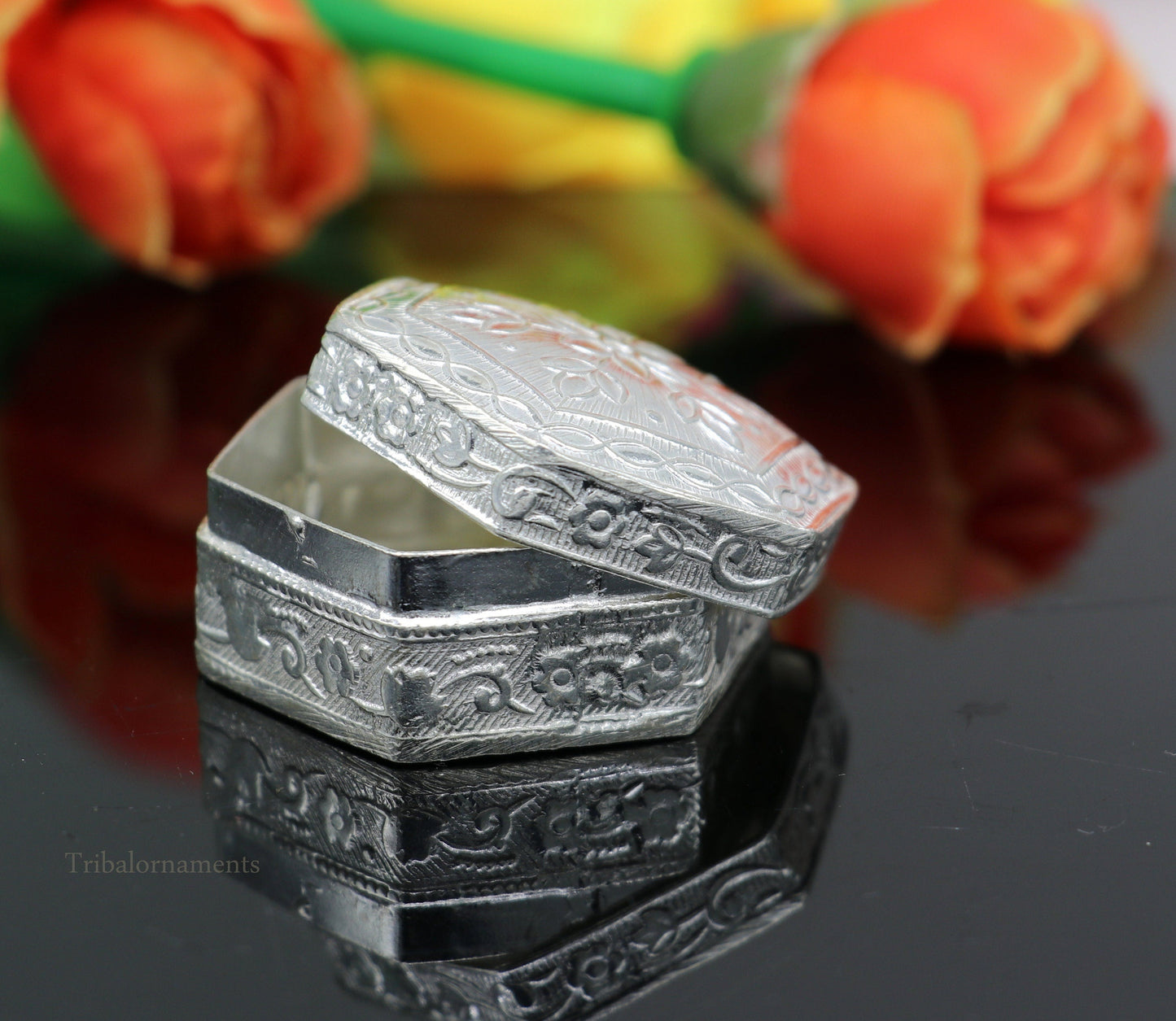 925 sterling silver trinket box, kajal box/casket box bridal polygon shape sindur box collection, container box, eyeliner box gifting stb180 - TRIBAL ORNAMENTS