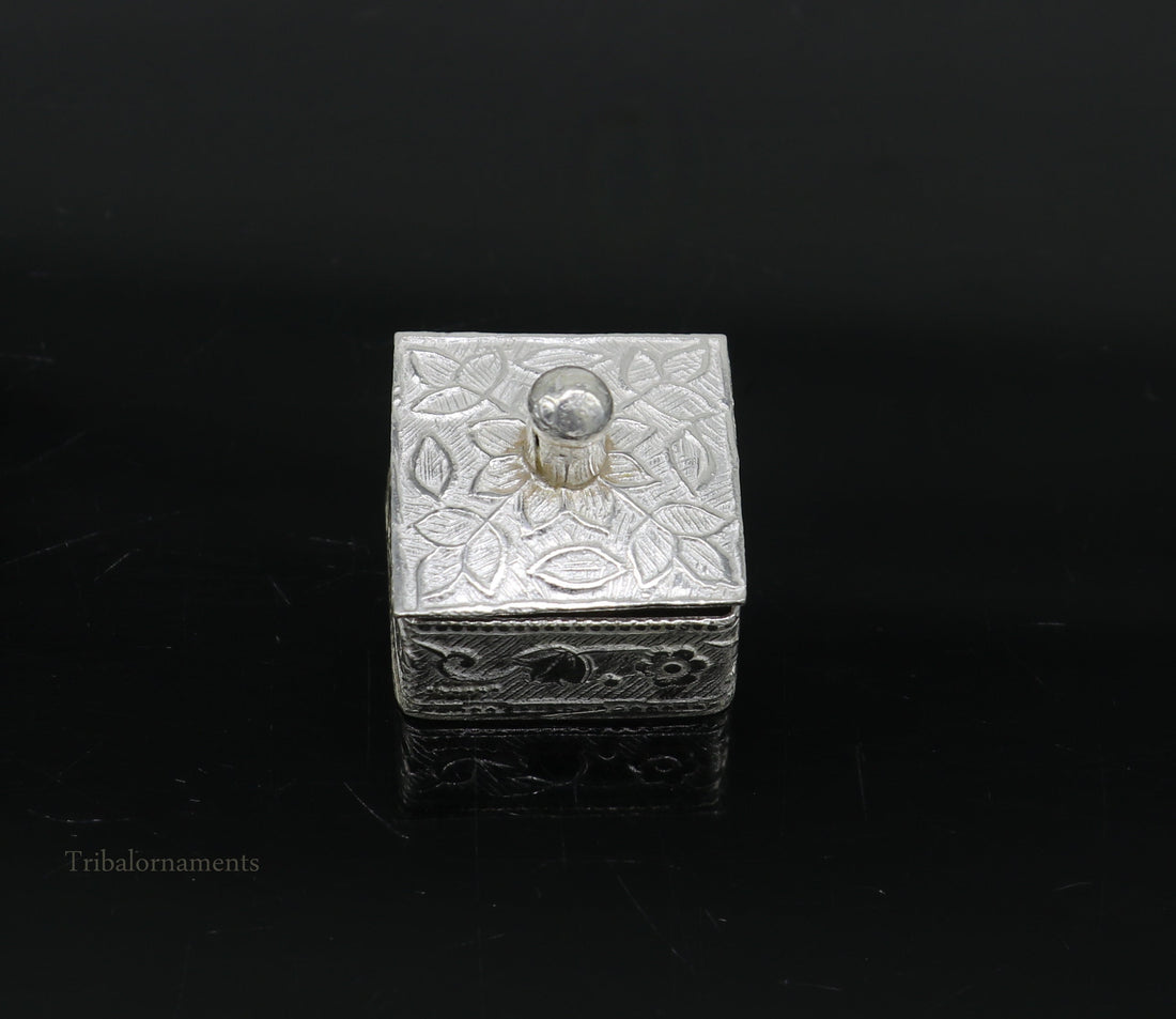 925 sterling silver trinket box, kajal box/casket box bridal square shape sindur box collection, container box, eyeliner box gifting stb188 - TRIBAL ORNAMENTS