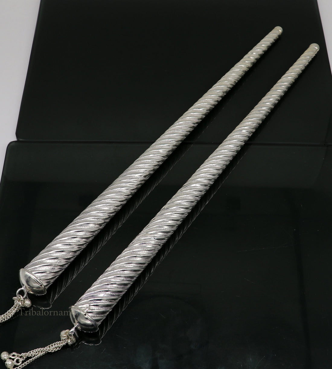 12.5 inches Vintage design handmade sterling silver Dandiya sticks, best gifting lord krishna, Dandiya Garba Ras accessories puja art su453 - TRIBAL ORNAMENTS