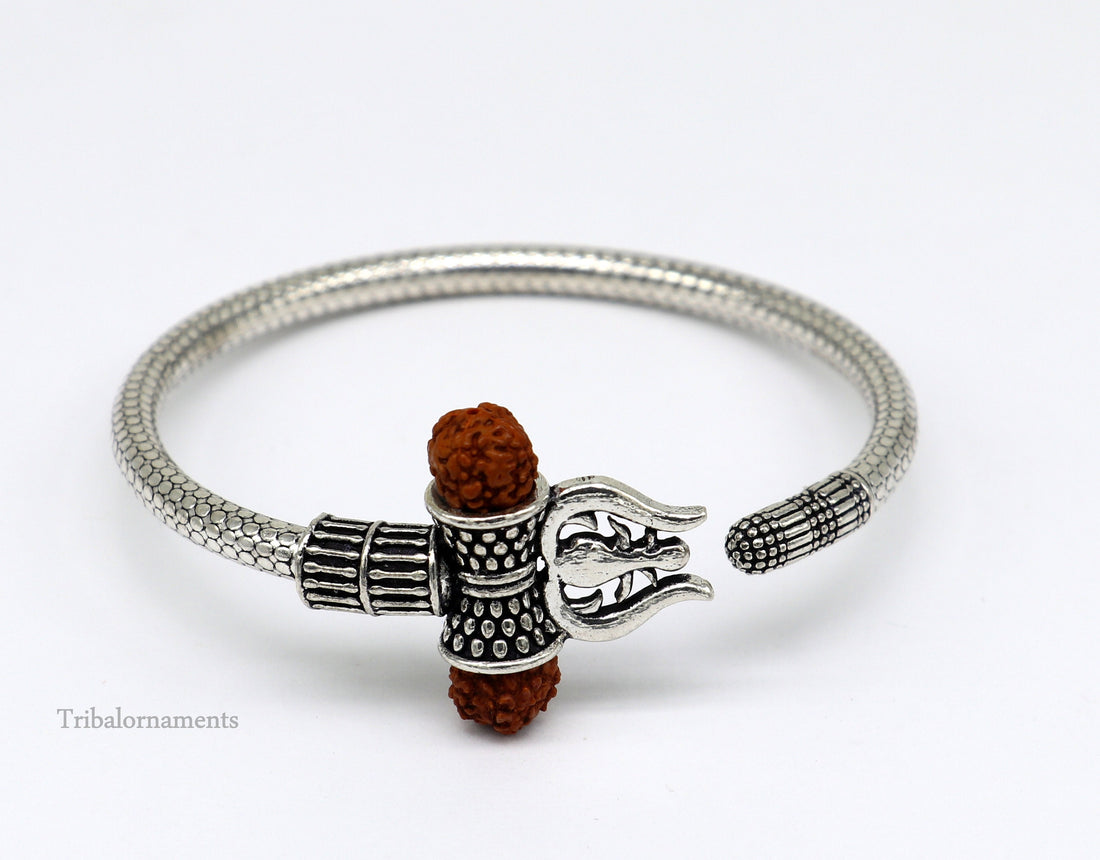 Vintage design 925 sterling silver idol shiva trident or trishul bange, best customized gift Babubali bangle kada bracelet unisex nssk450 - TRIBAL ORNAMENTS