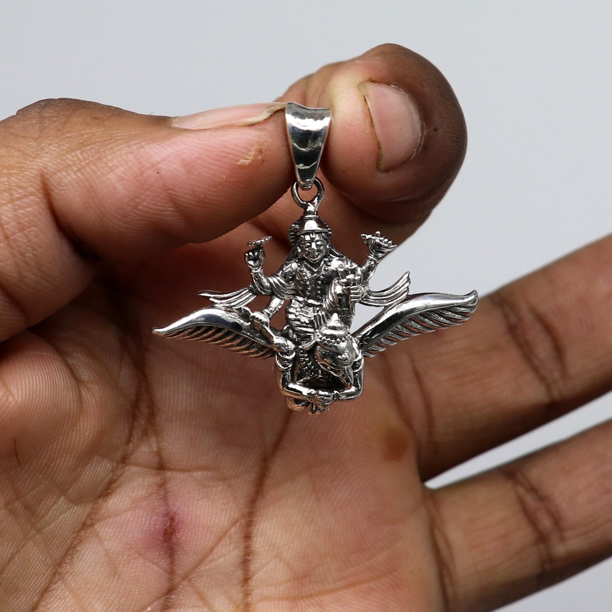 925 sterling silver Hindu idol Lord Vishnu with Garuda pendant, excellent stunning unisex locket pendant customized divine jewelry ssp516 - TRIBAL ORNAMENTS