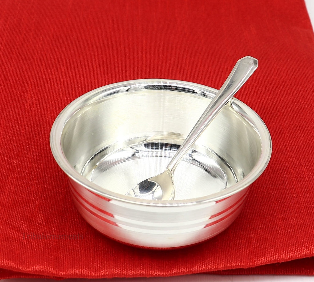 999 fine solid silver handmade small bowl for baby food, pure silver vessels, silver utensils, home and kitchen accessories India sv221 - TRIBAL ORNAMENTS