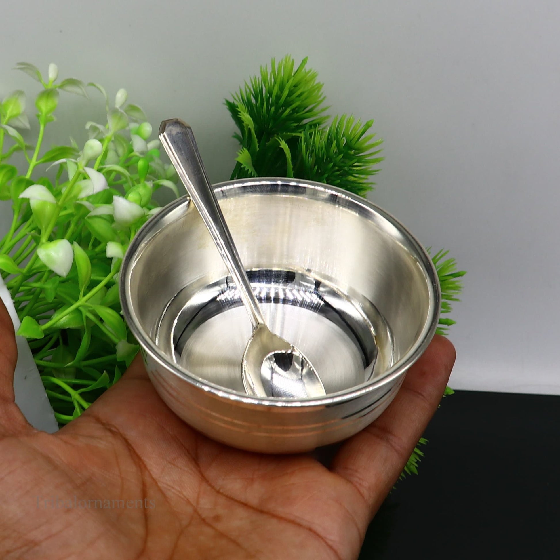 999 fine solid silver handmade small bowl for baby serving, pure silver vessel, silver utensils, home kitchen accessories puja bowl sv225 - TRIBAL ORNAMENTS