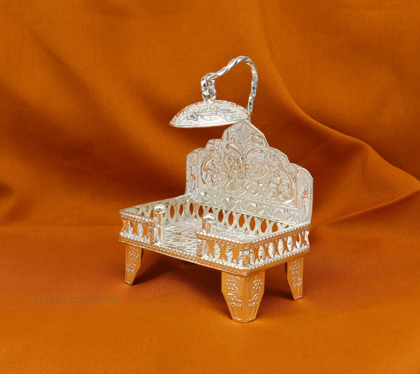 925 pure sterling silver handcrafted small singhasan, idol krishna Bal Gopala throne, god statue's stand chair, temple puja article su454 - TRIBAL ORNAMENTS