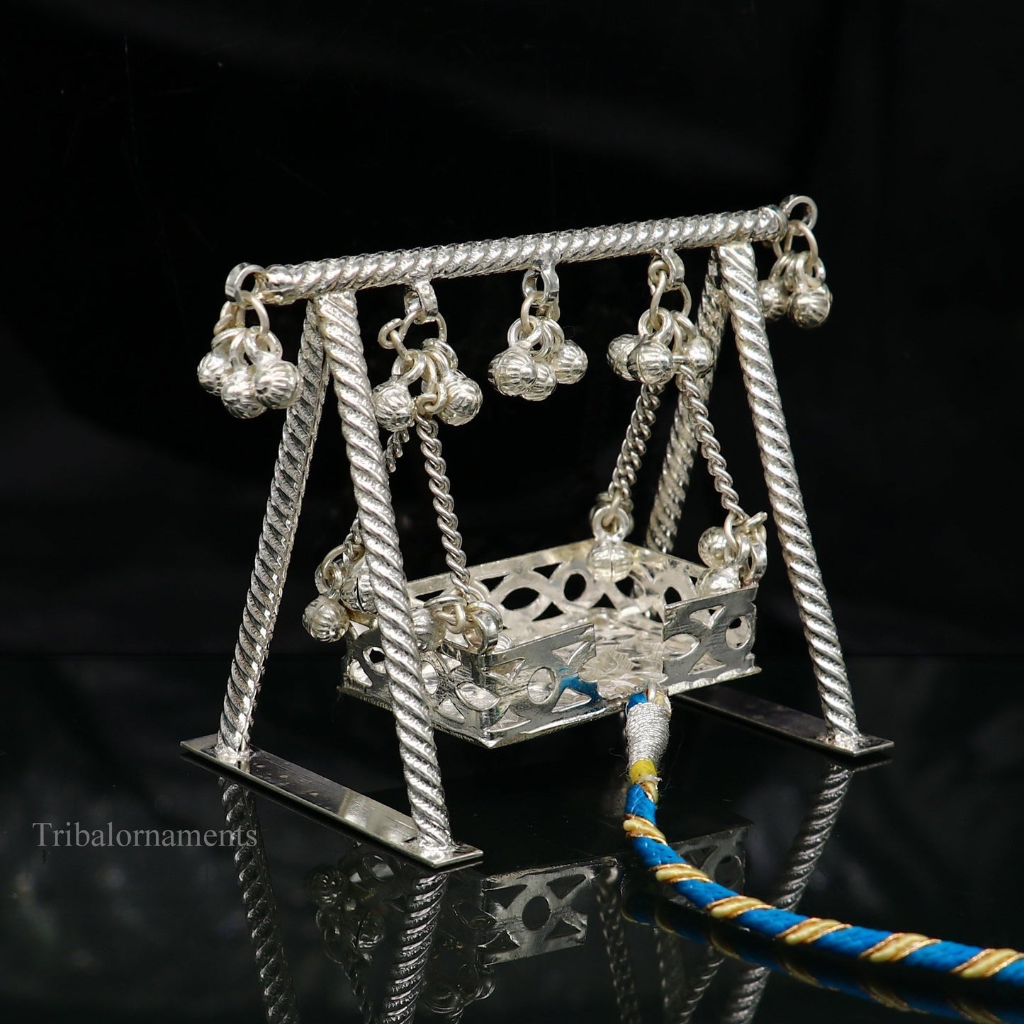 Sterling silver handmade Bal Gopala jhula, little Krishna swing, child krishan palana, silver jhula, laddu gopal jhula, silver art su377 - TRIBAL ORNAMENTS