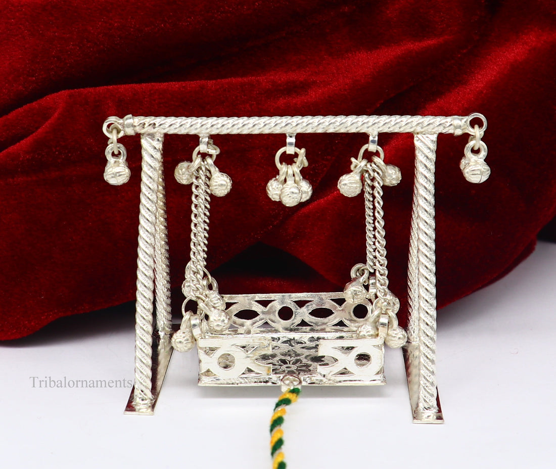 Sterling silver handmade Bal Gopala jhula, little Krishna swing, child krishan palana, silver jhula, laddu gopal jhula, silver art su378 - TRIBAL ORNAMENTS