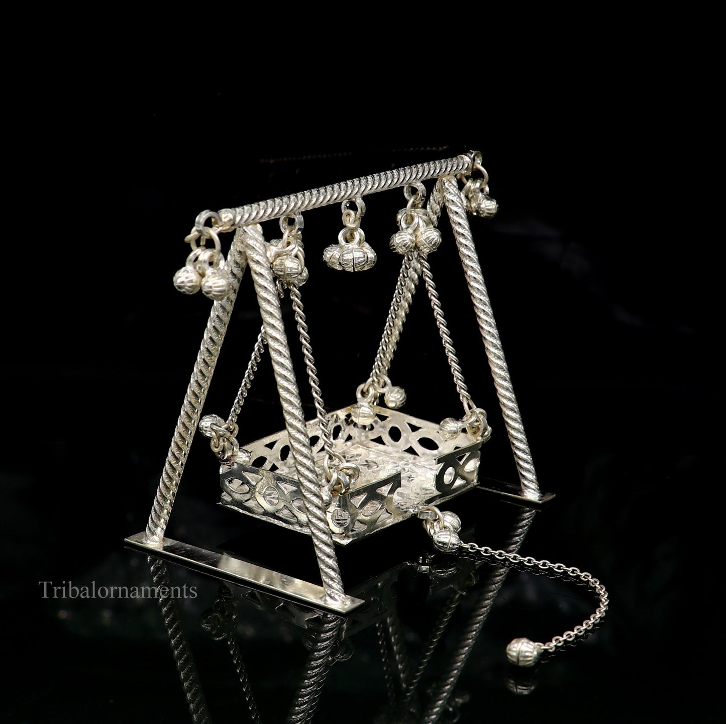 Sterling silver handmade Bal Gopala jhula, little Krishna swing, child Krishna palana, silver jhula, laddu Gopal Jhula, silver art su379 - TRIBAL ORNAMENTS