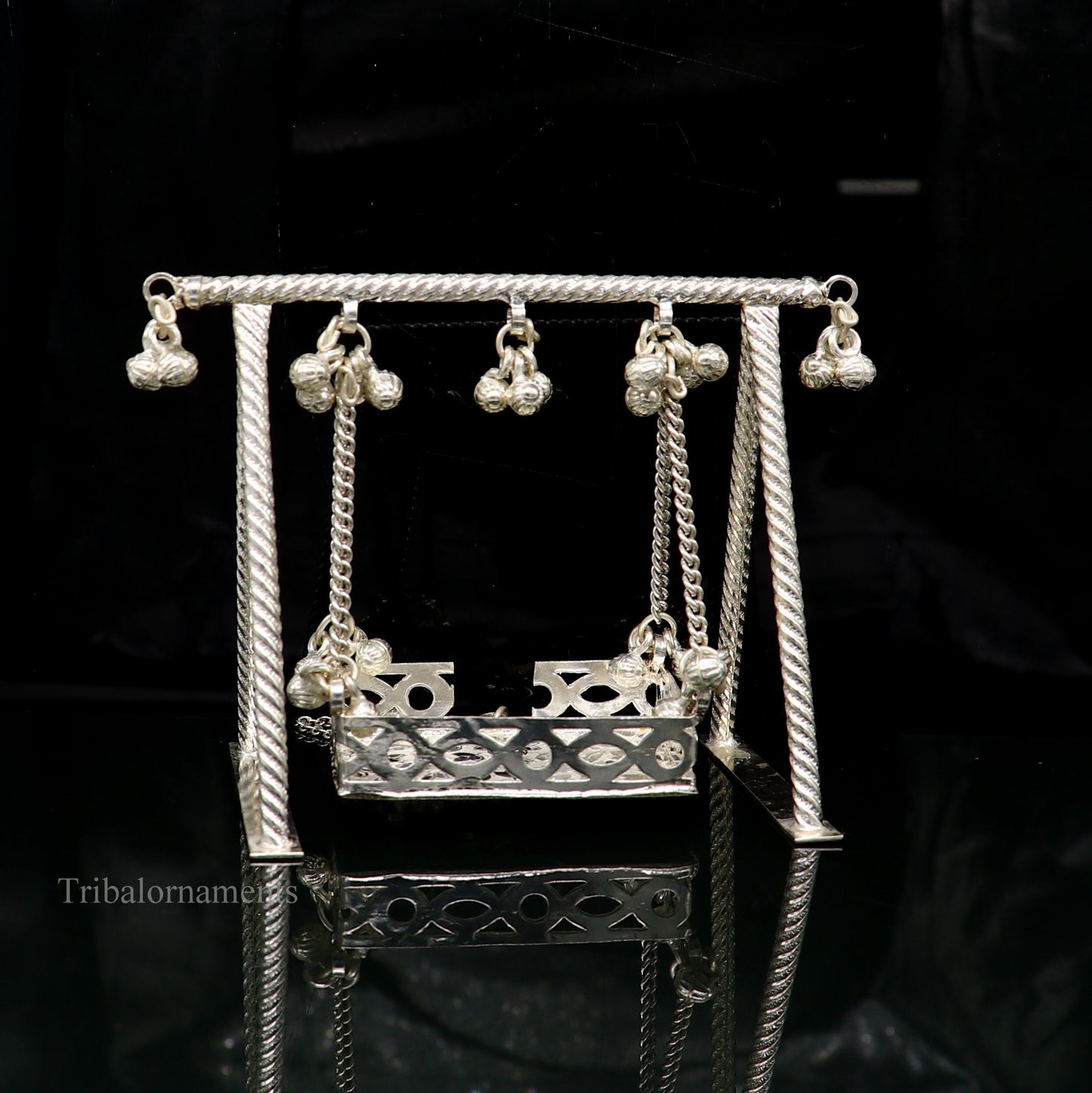 Sterling silver handmade Bal Gopala jhula, little Krishna swing, child Krishna palana, silver jhula, laddu Gopal Jhula, silver art su379 - TRIBAL ORNAMENTS