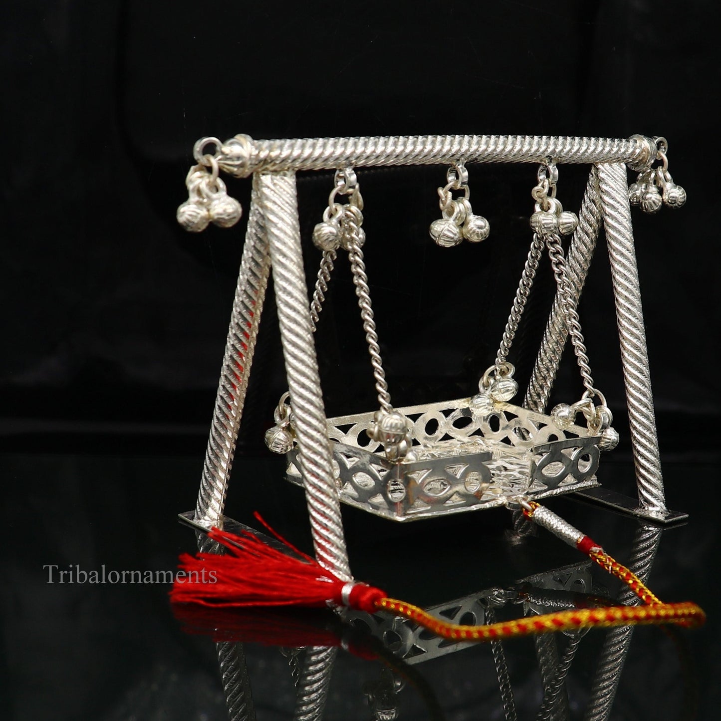 Sterling silver handmade Bal Gopala jhula, little Krishna swing, child Krishna palana, silver jhula, laddu Gopal Jhula, silver art su380 - TRIBAL ORNAMENTS