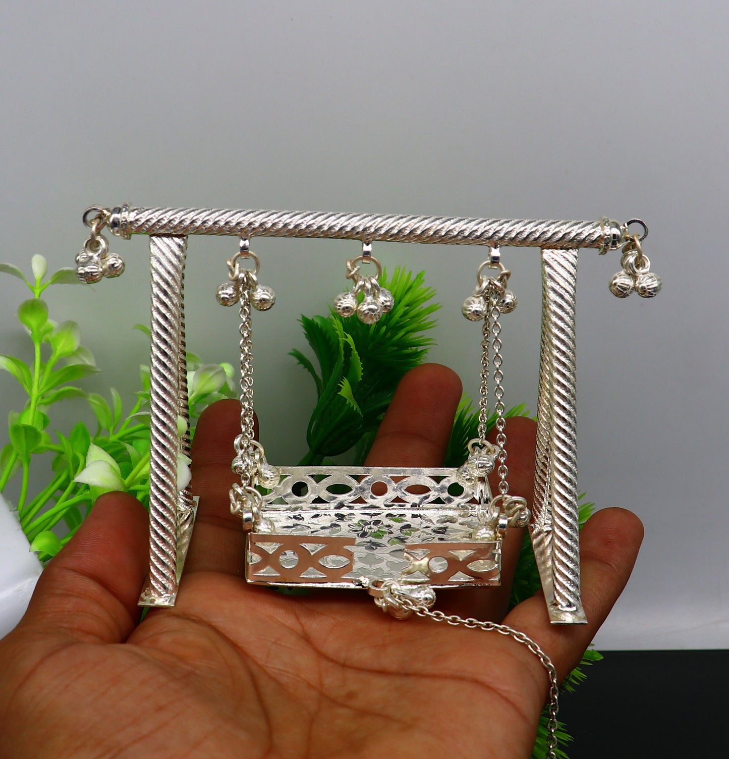 Sterling silver handmade Laddu Gopala jhula, Baby Krishna swing, child Krishna palana, silver jhula, laddu Gopal Jhula, silver article su381 - TRIBAL ORNAMENTS