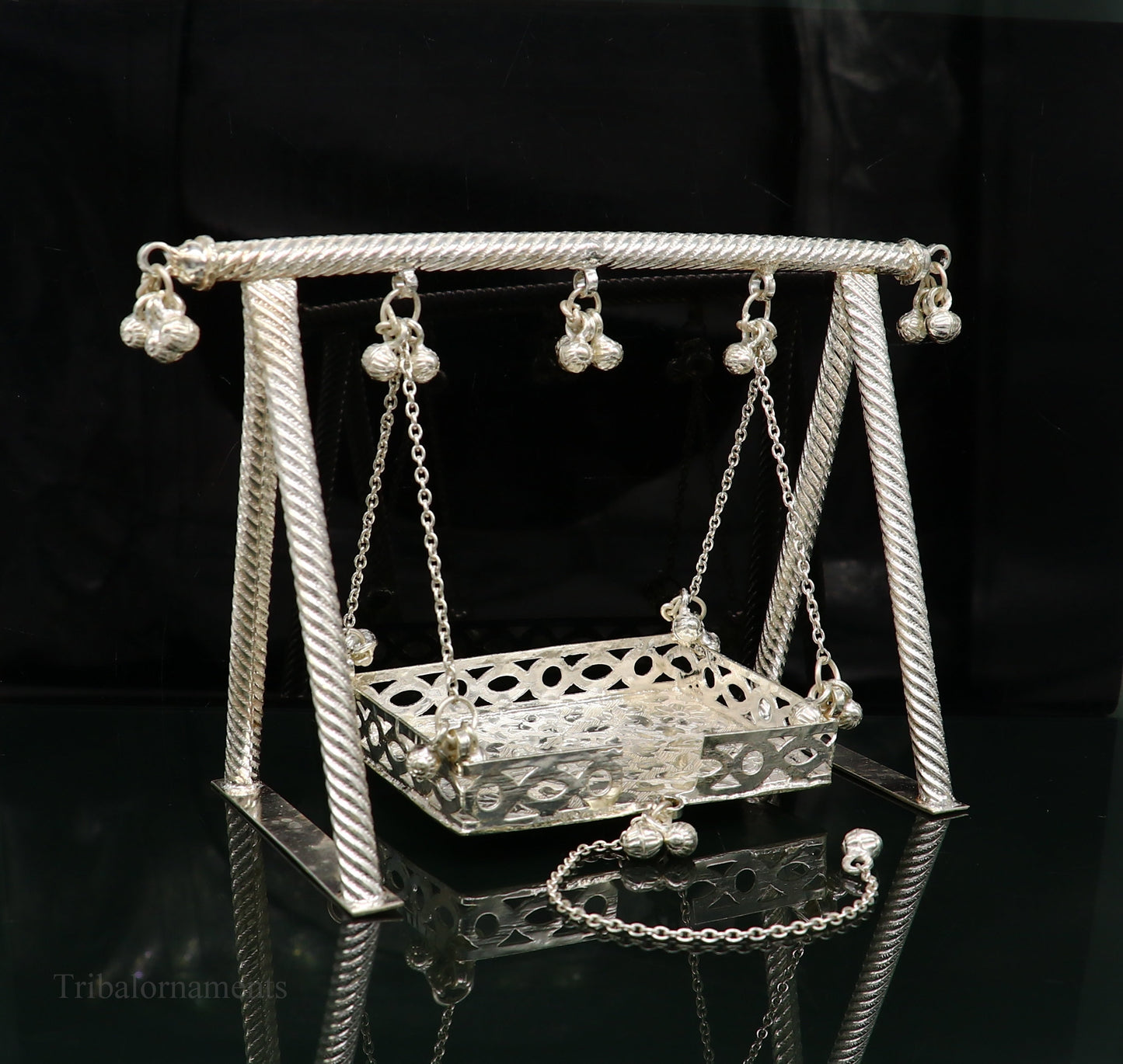 Sterling silver handmade Laddu Gopala jhula, Baby Krishna swing, child Krishna palana, silver jhula, laddu Gopal Jhula, silver article su383 - TRIBAL ORNAMENTS