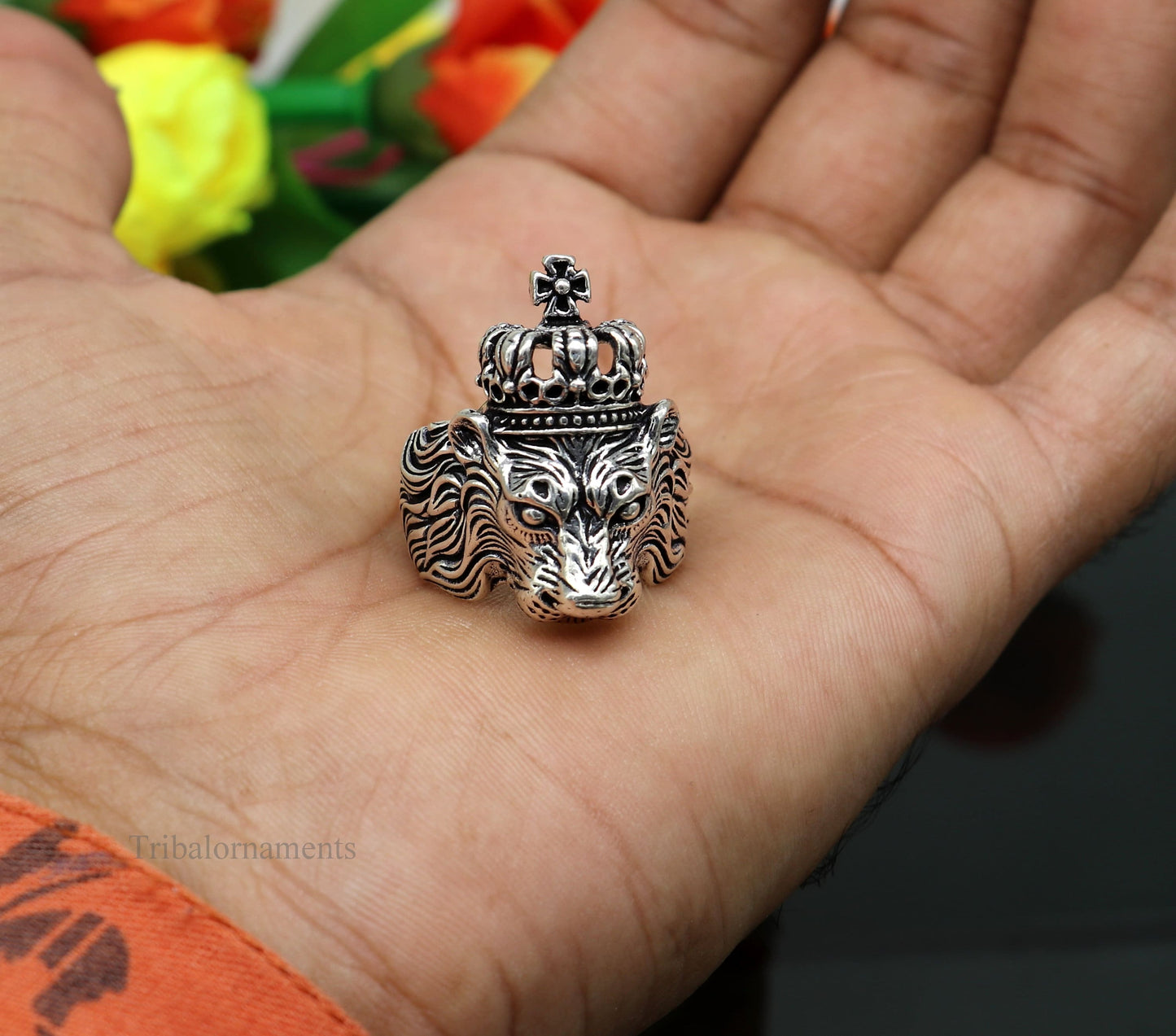 925 sterling silver handcrafted Narsimha ring , solid king lion ring, Amazing vintage design ring band for unisex gifting from india ring440 - TRIBAL ORNAMENTS