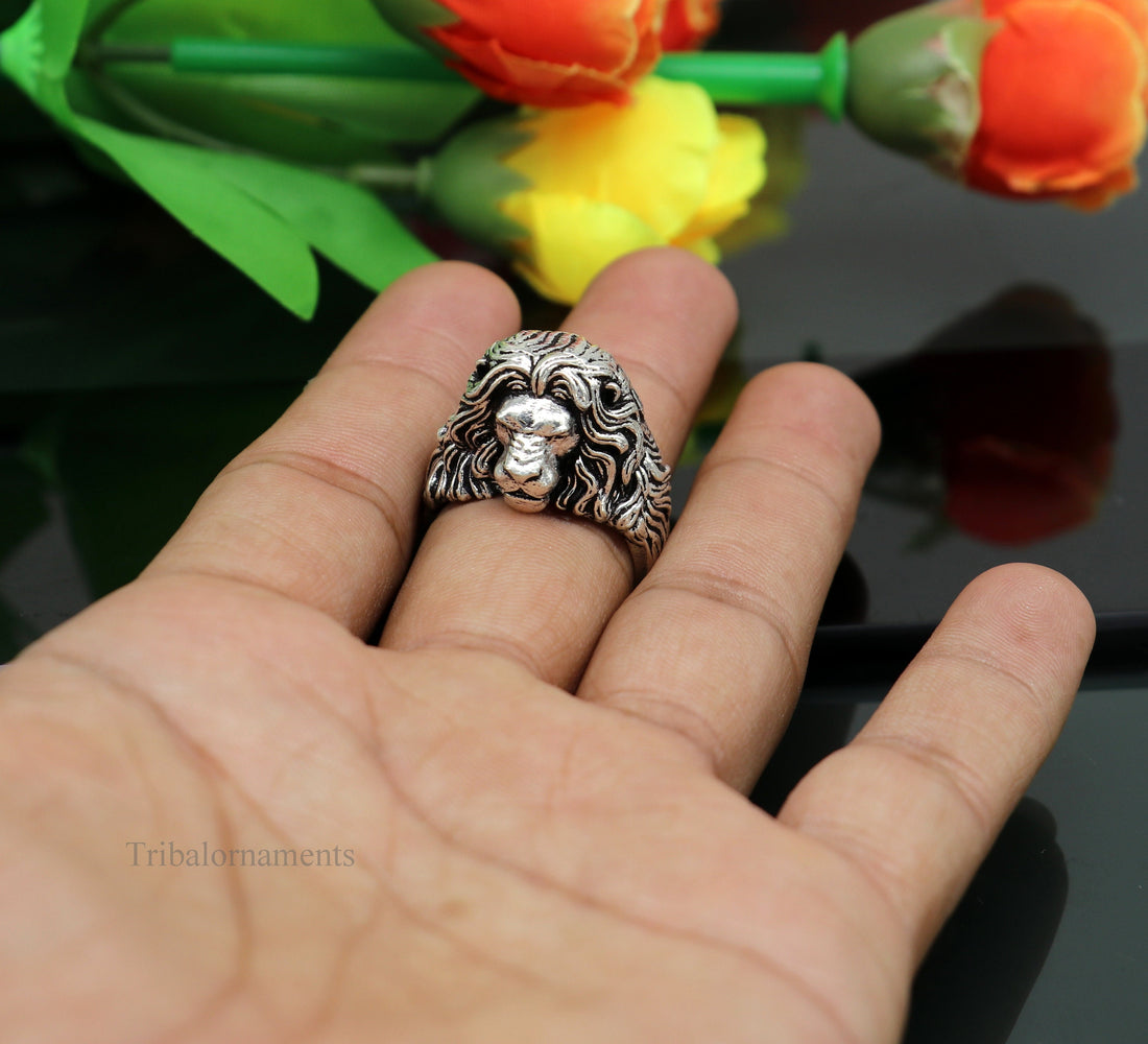 925 sterling silver handcrafted forest king lion face ring, best gifting unisex ring, gorgeous vintage antique stylish ring bands ring435 - TRIBAL ORNAMENTS