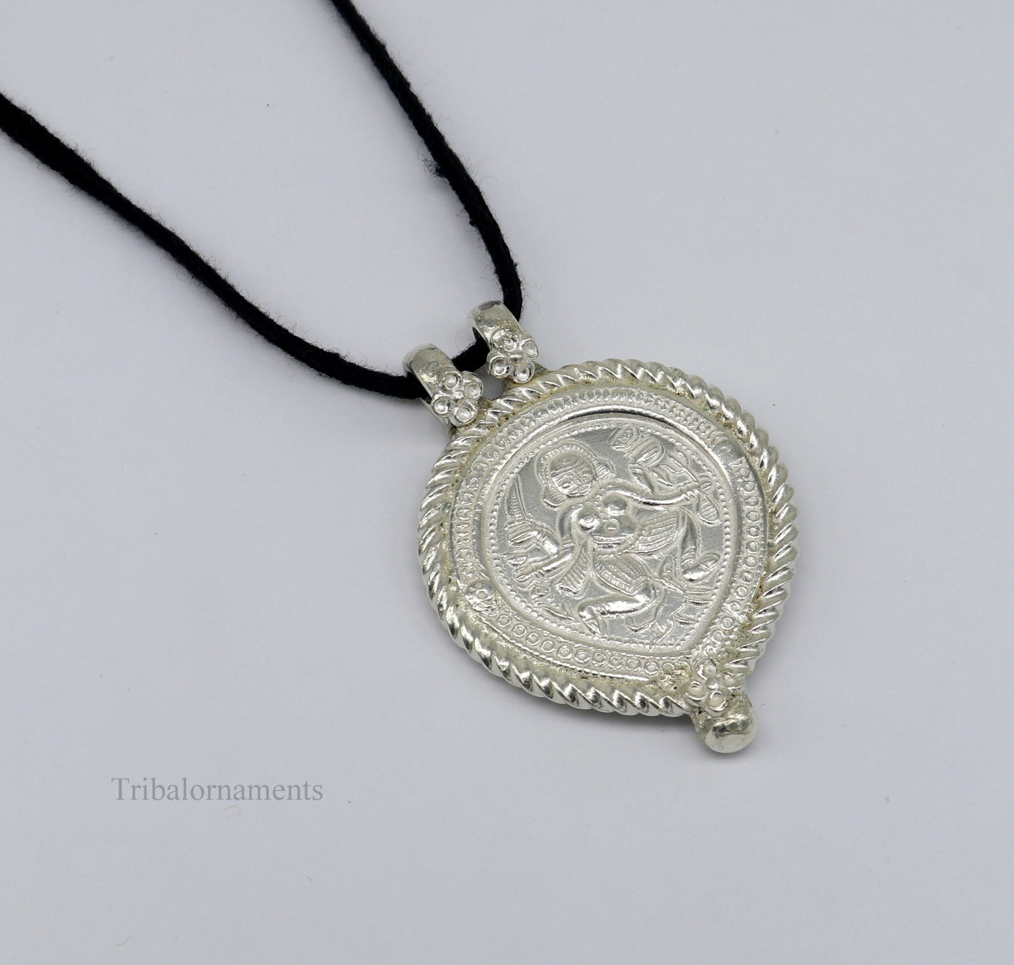 Solid sterling silver handmade tribal Idol deity bheruji pendant, customized lord bhairwa pendant unisex gifts tribal jewelry nsp437 - TRIBAL ORNAMENTS