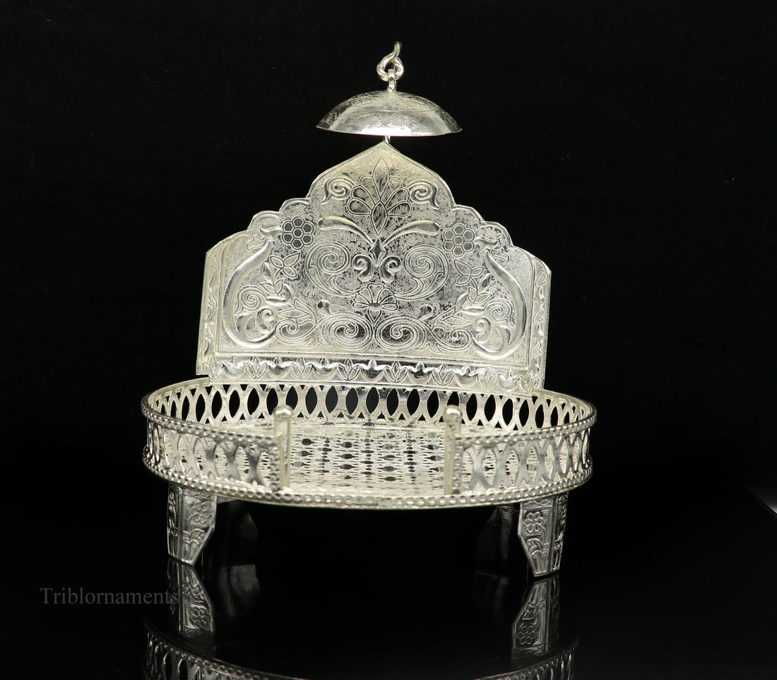 925 pure sterling silver handcrafted small singhasan, idol krishna , Ganesha throne, god statue's stand chair, temple puja article su471 - TRIBAL ORNAMENTS