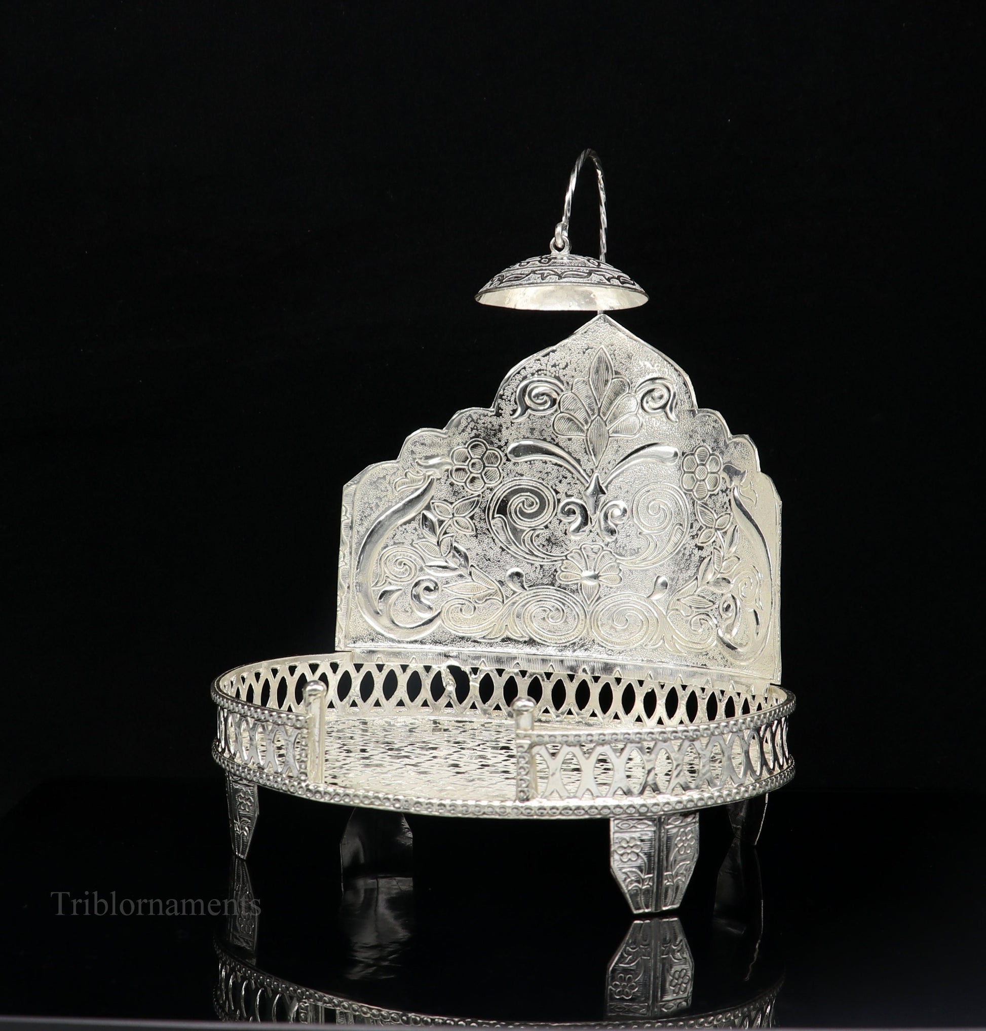 925 pure sterling silver vintage design Singhasan, idol Krishna, Ganesh throne, god statue's stand chair, temple puja article India su472 - TRIBAL ORNAMENTS