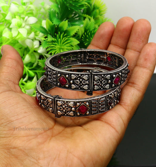 925 sterling silver handmade Indian traditional vintage design bangle bracelet kada stunning stylish tribal brides jewelry gifting ba107 - TRIBAL ORNAMENTS