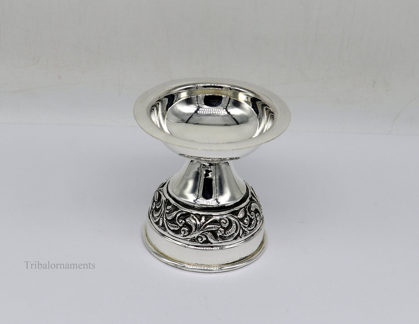 925 sterling silver gorgeous nakshi work floral design oil lamp, silver Deepak, silver temple article, puja utensils art su476 - TRIBAL ORNAMENTS