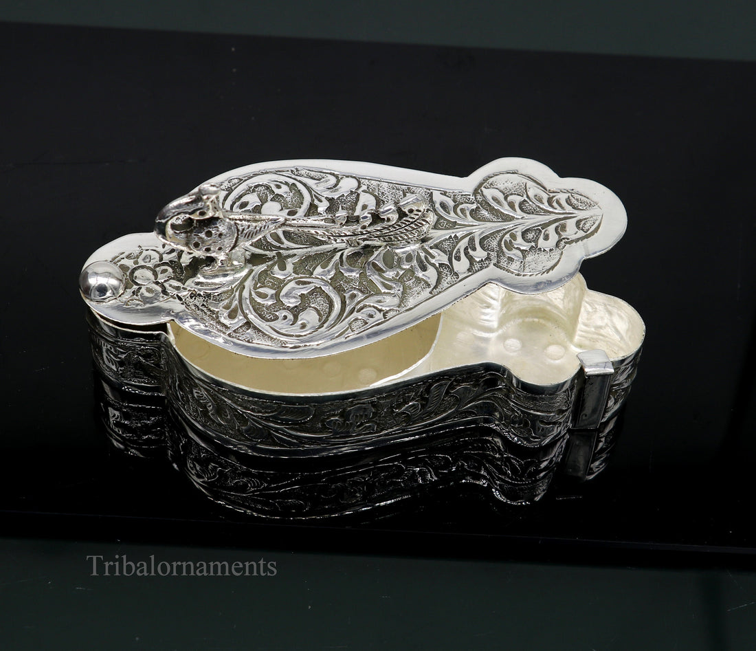 925 sterling silver handmade unique peacock design luxury trinket box, brides gift, casket box, silver article, silver utensils stb231 - TRIBAL ORNAMENTS