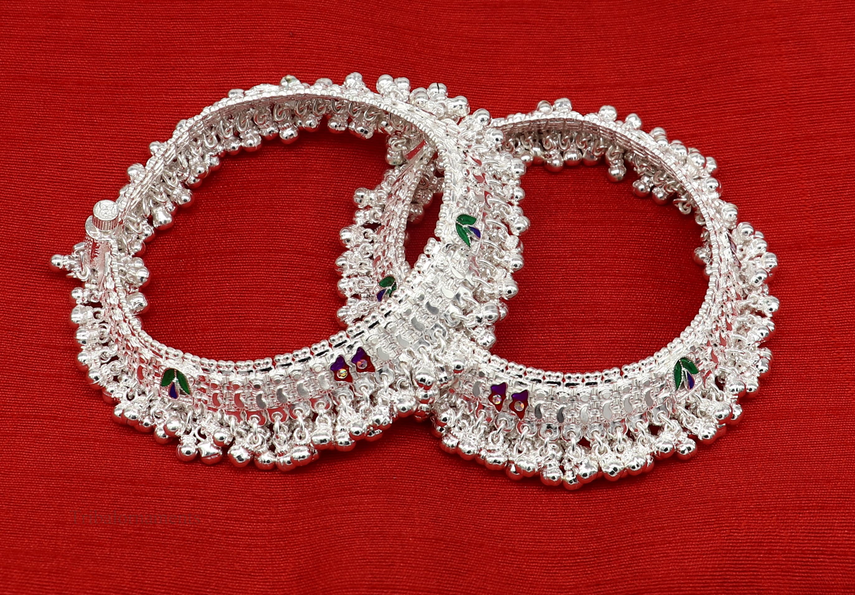 Rajasthan Gems Original Antique Vintage Tribal Handmade Solid Silver  Bracelet with Black Thread