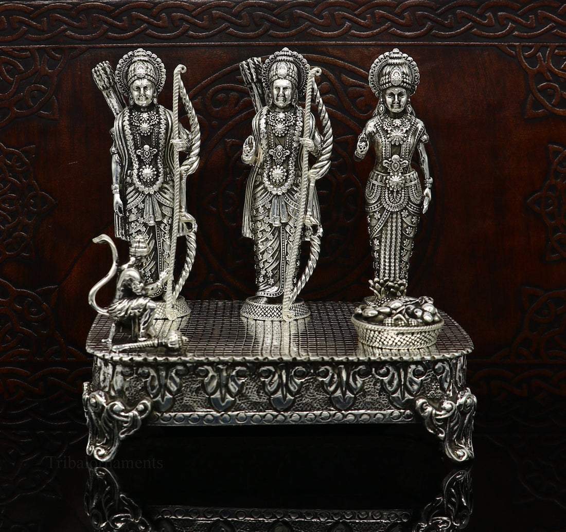925 Sterling silver Silver Idols Sri Ram Darbar, Lord Shri Rama family, laxman and Seeta, handcrafted statue sculpture gifting art art119 - TRIBAL ORNAMENTS