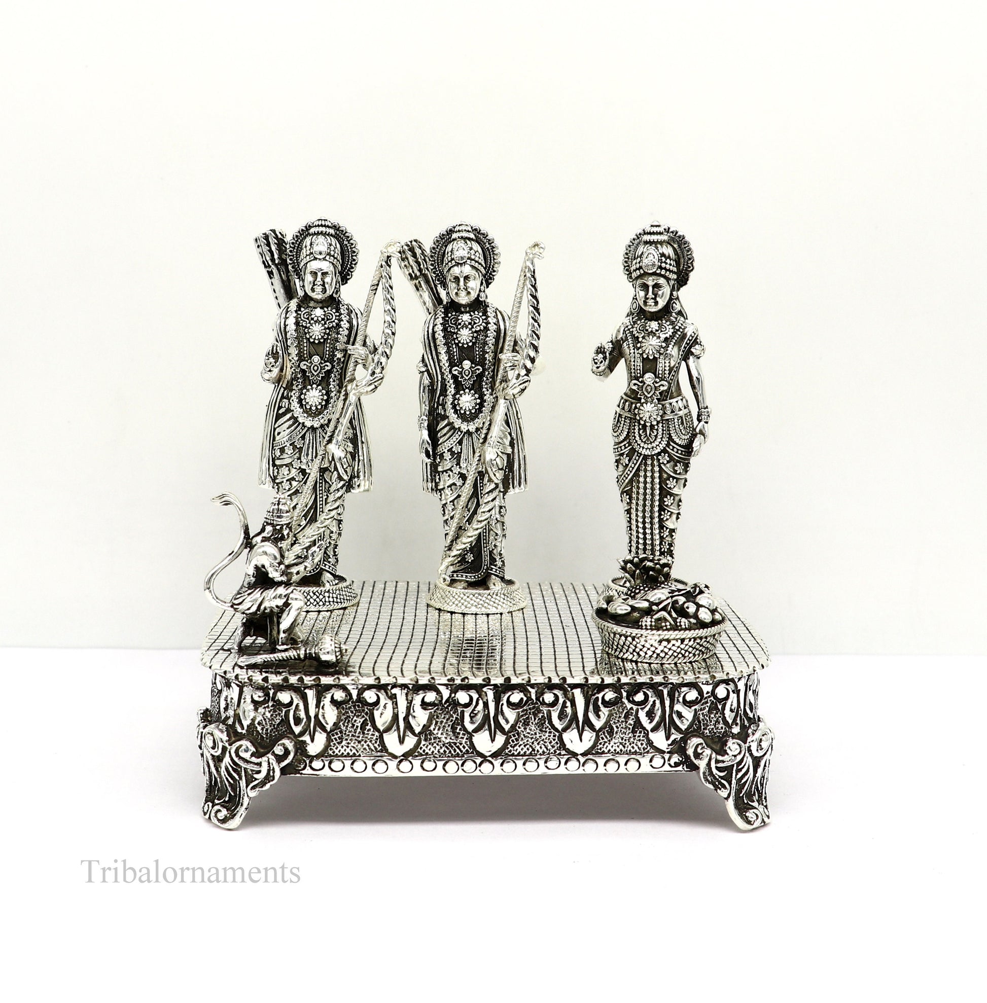 925 Sterling silver Silver Idols Sri Ram Darbar, Lord Shri Rama family, laxman and Seeta, handcrafted statue sculpture gifting art art119 - TRIBAL ORNAMENTS