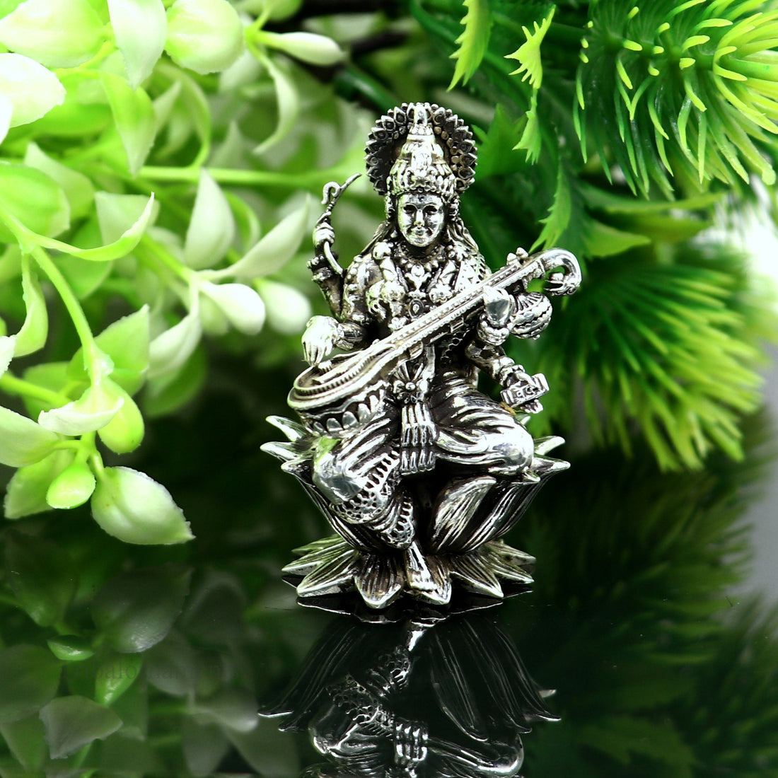 2" small 925 Sterling silver handmade customized Hindu idol Saraswati  sharda maa statue, puja article figurine, home décor Articles art121 - TRIBAL ORNAMENTS