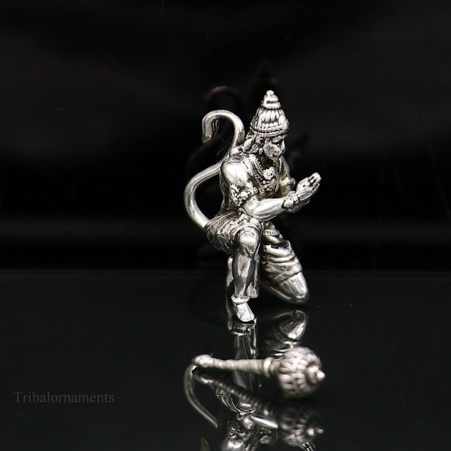 925 silver handmade Lord hanuman 1" small statue, best puja or gifting god hanuman statue sculpture home temple puja art, utensils art125 - TRIBAL ORNAMENTS