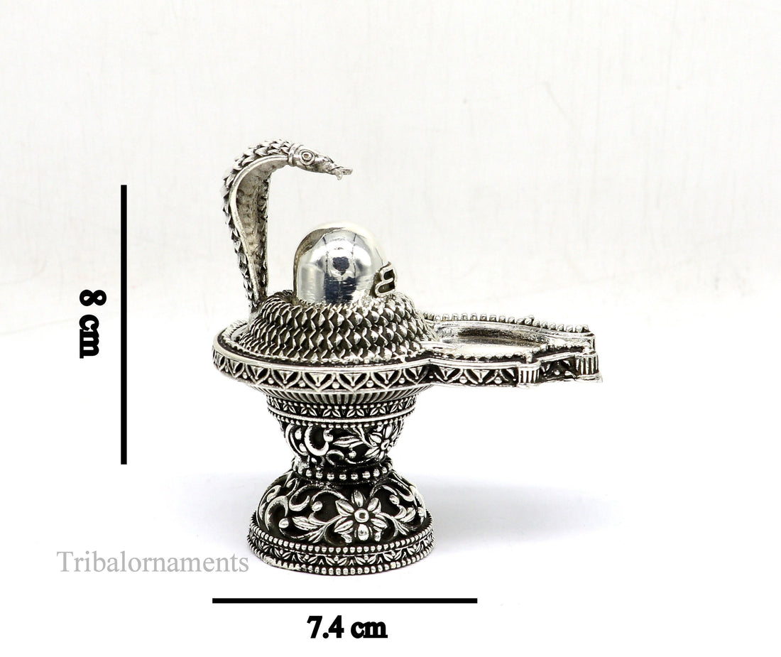 925 fine solid sterling silver lord Shiva lingam Jalheri With Snake, Stunning Divine god Shiva lingam, awesome handmade temple article su482 - TRIBAL ORNAMENTS