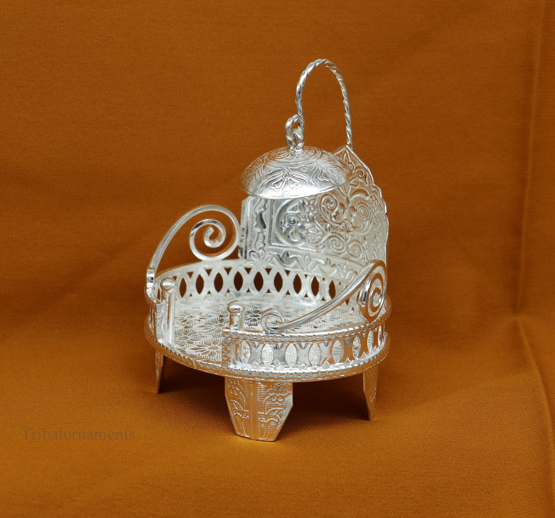 925 pure sterling silver Handmade Divine Singhasan, idol krishna Bal Gopala throne, god statue's stand chair, temple art puja article su485 - TRIBAL ORNAMENTS