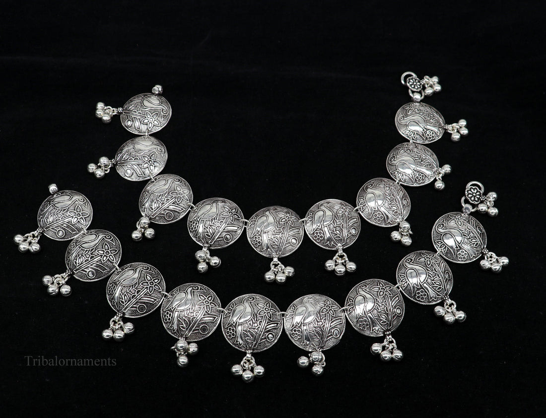 925 sterling Vintage parrot bird style sterling silver handmade anklets bracelet with amazing hanging drops belly dance jewelry ank434 - TRIBAL ORNAMENTS