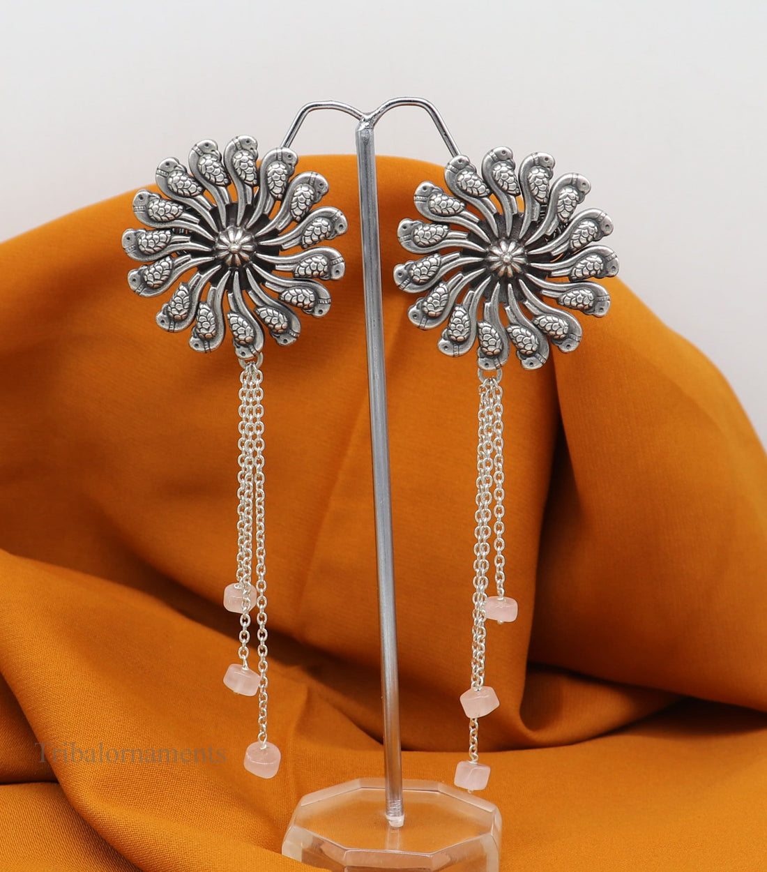 925 silver customized Vintage design stylish bird stud drop dangler earring with gorgeous hanging beads earring tribal brides jewelry s952 - TRIBAL ORNAMENTS