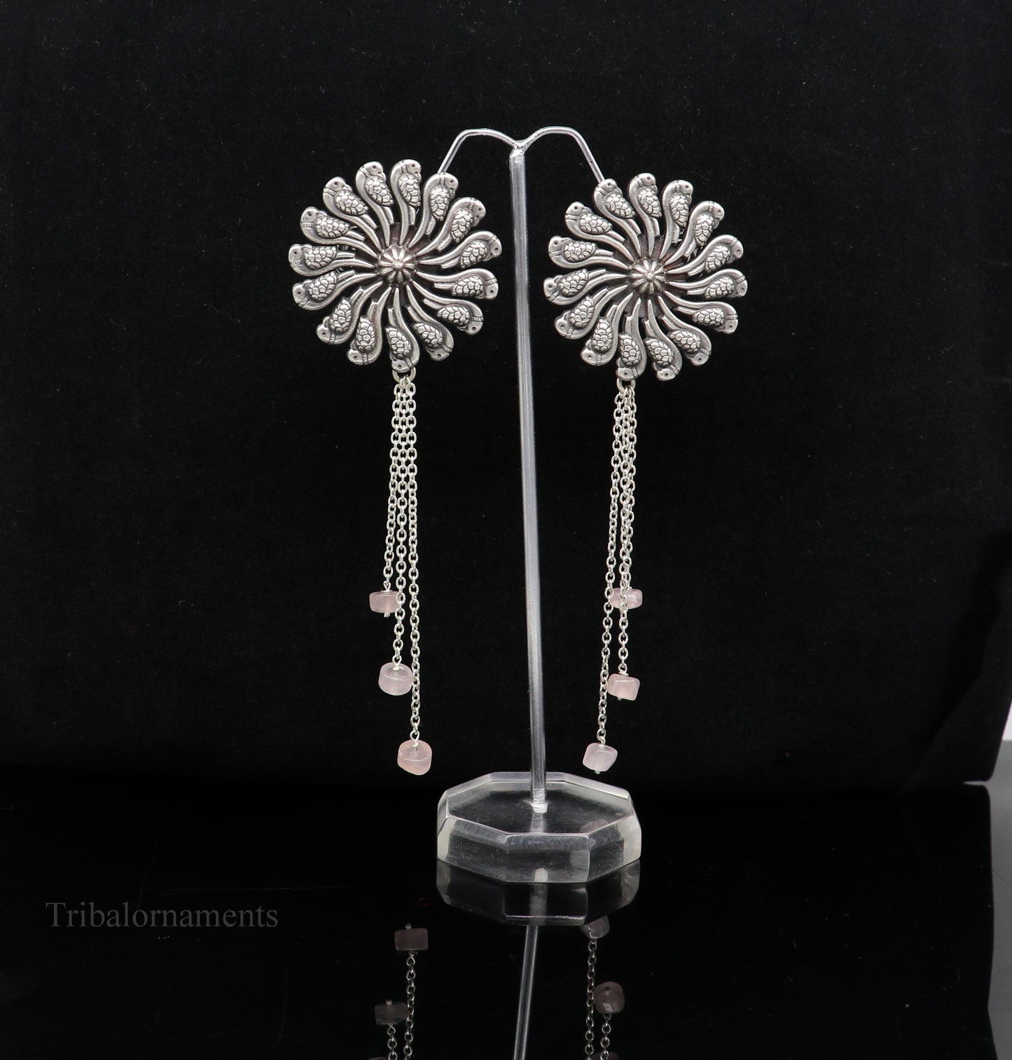 925 silver customized Vintage design stylish bird stud drop dangler earring with gorgeous hanging beads earring tribal brides jewelry s952 - TRIBAL ORNAMENTS