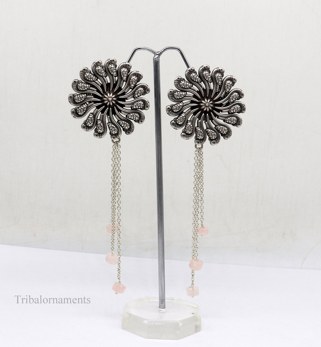 925 silver customized Vintage design stylish bird stud drop dangler earring with gorgeous hanging beads earring tribal brides jewelry s952 - TRIBAL ORNAMENTS