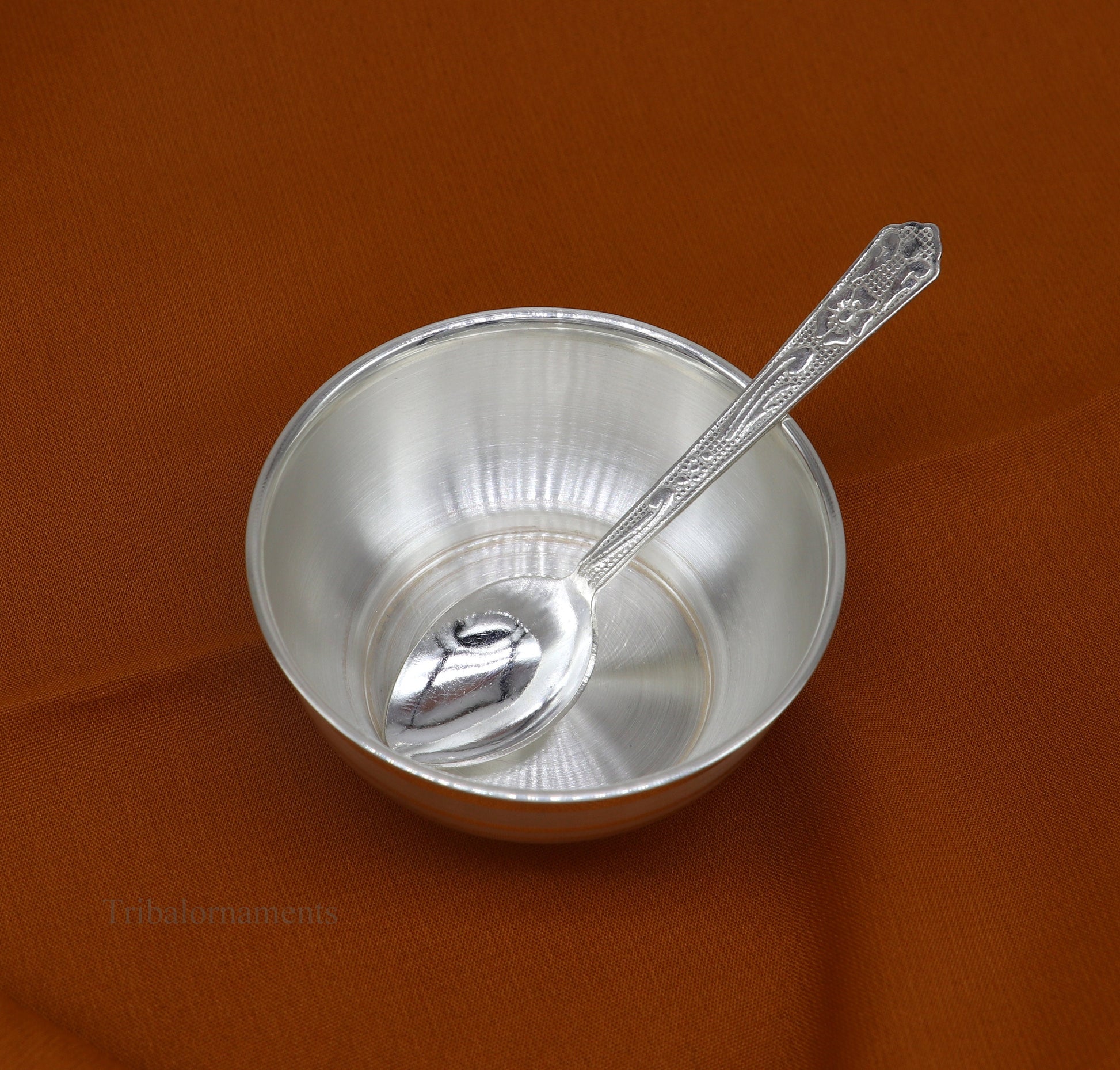999 pure fine silver handmade utensils, silver article, silver vessel, silver accessories, silver puja art, silver baby bowl set sv242 - TRIBAL ORNAMENTS