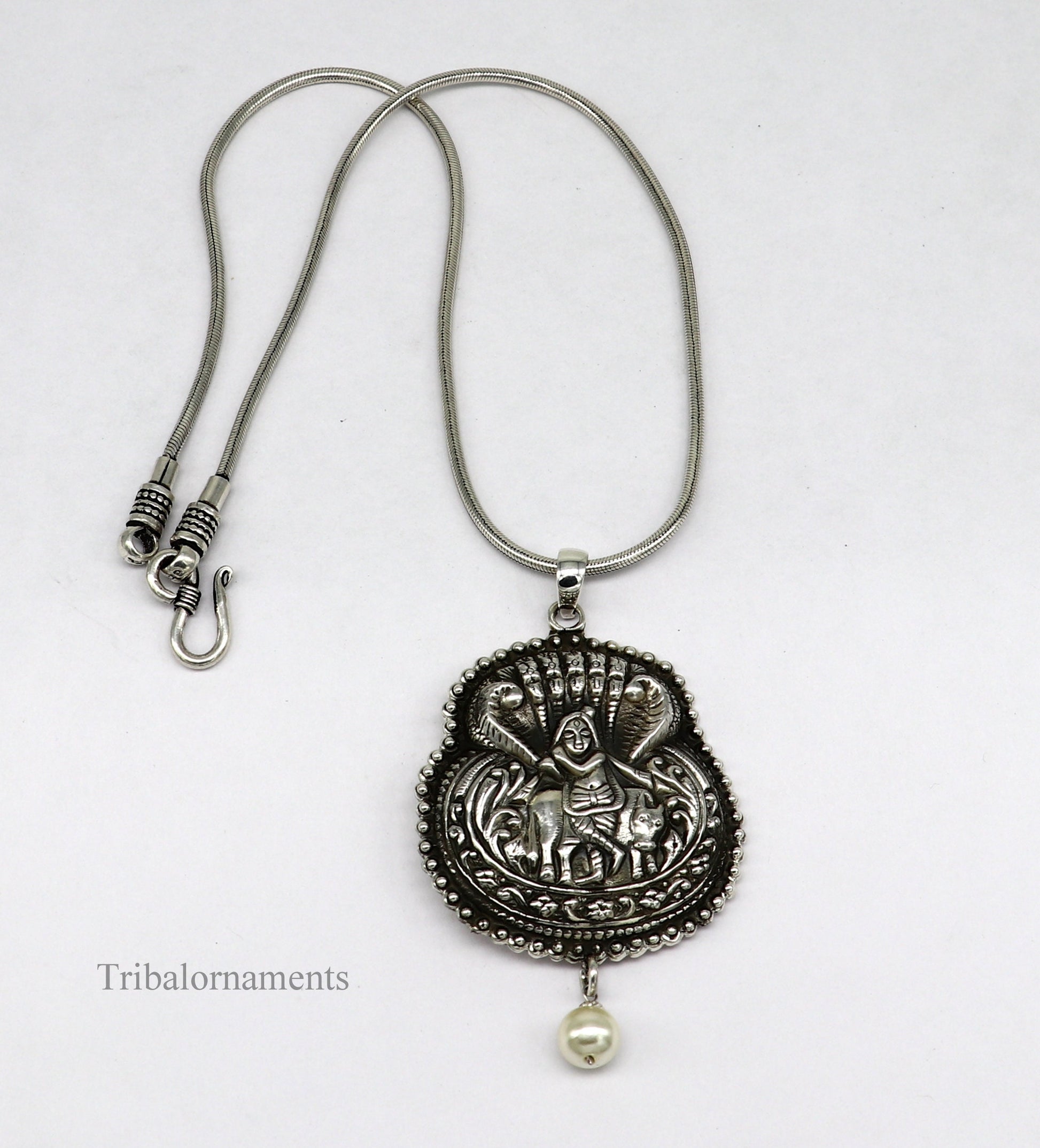 925 sterling silver handmade Hindu idol lord Krishna with cow pendant tribal temple jewelry stunning god krishna belly dance jewelry nsp430 - TRIBAL ORNAMENTS