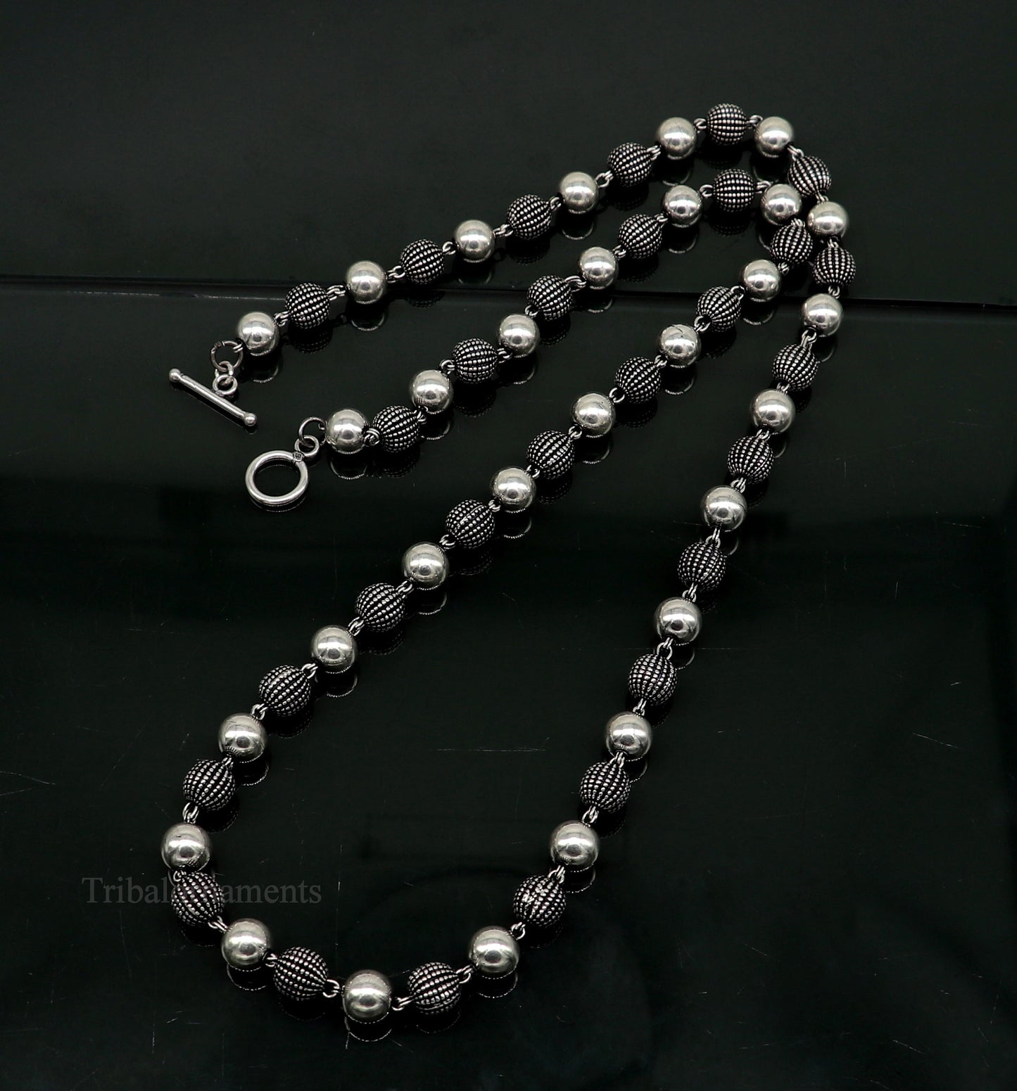 27" 925 sterling silver vintage design 8mm solid beaded necklace, stylish stunning wedding brides jewelry, best choker necklace nec235 - TRIBAL ORNAMENTS