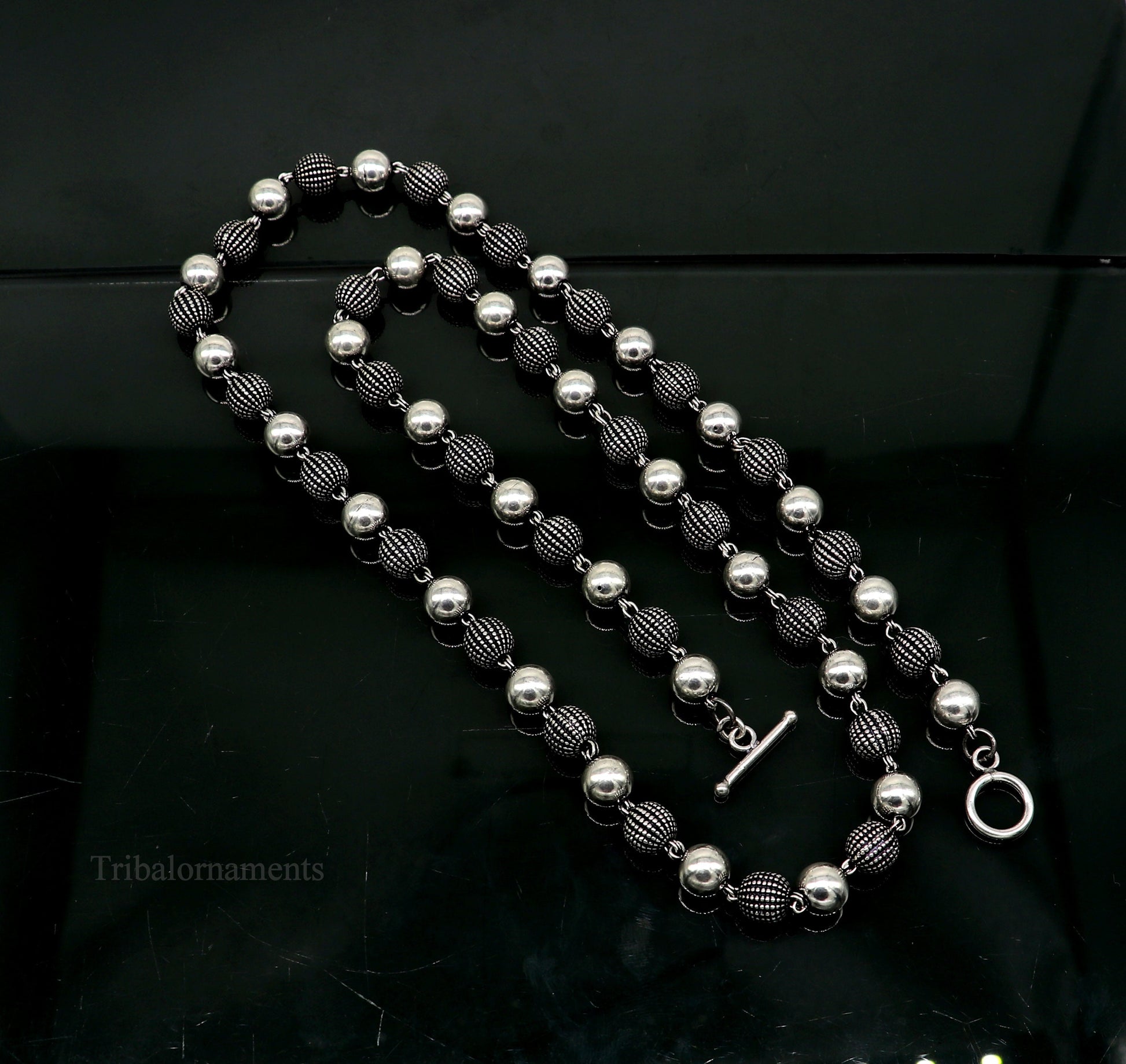 27" 925 sterling silver vintage design 8mm solid beaded necklace, stylish stunning wedding brides jewelry, best choker necklace nec235 - TRIBAL ORNAMENTS