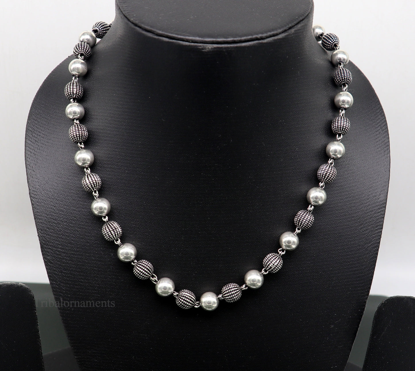 27" 925 sterling silver vintage design 8mm solid beaded necklace, stylish stunning wedding brides jewelry, best choker necklace nec235 - TRIBAL ORNAMENTS