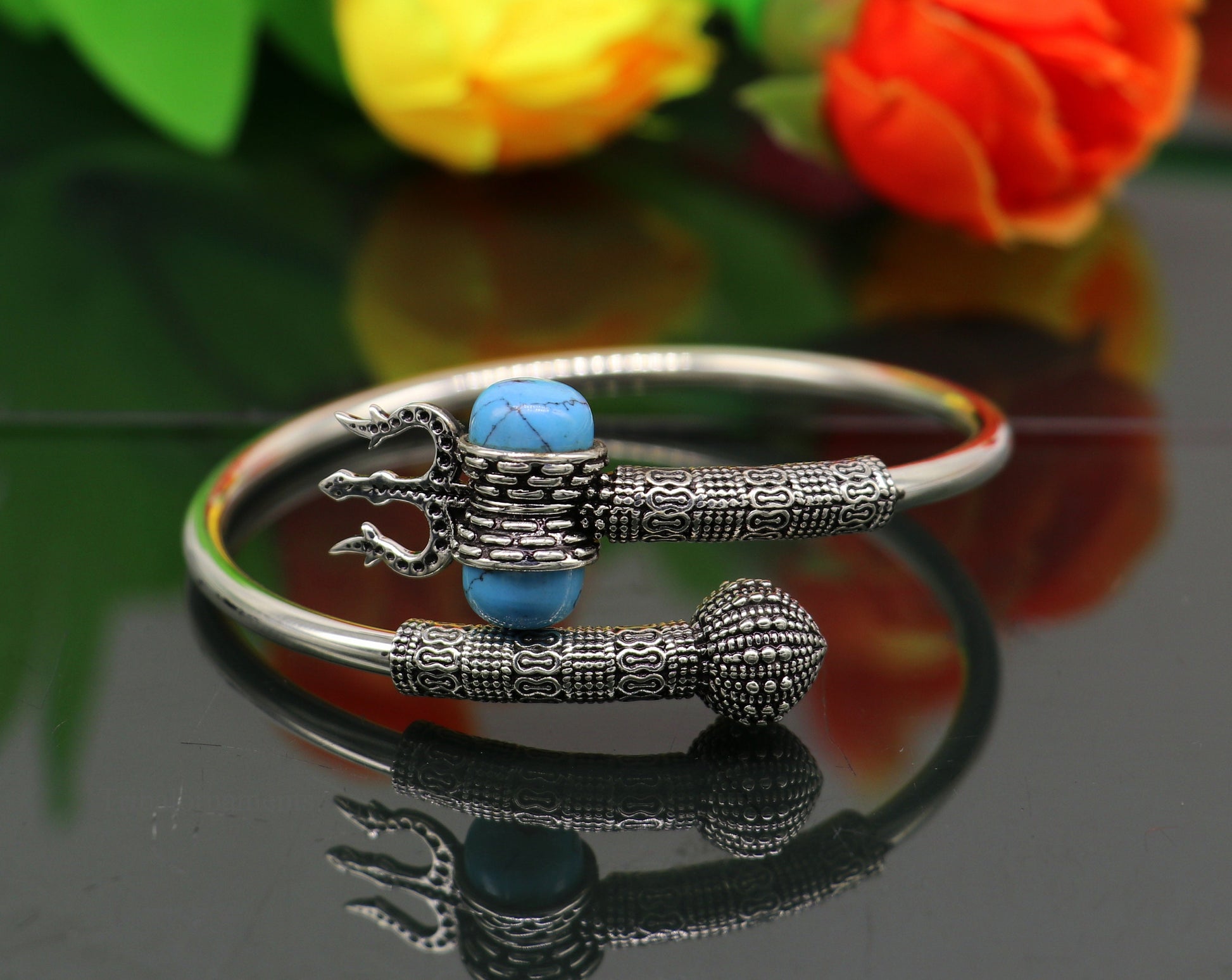 925 sterling silver Vintage design handmade lord Shiva trident kada, bahubali kada bangle Trishul bracelet jewelry turquoise kada nssk494 - TRIBAL ORNAMENTS