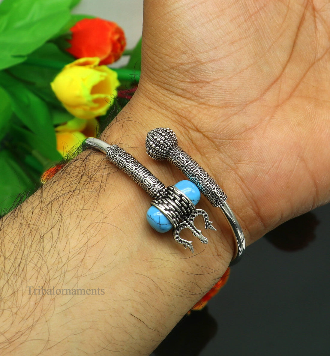 925 sterling silver Vintage design handmade lord Shiva trident kada, bahubali kada bangle Trishul bracelet jewelry turquoise kada nssk494 - TRIBAL ORNAMENTS